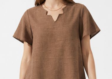 ΚΑΦΕ V-NECK ΜΠΛΟΥΖΑ LINEN LOOK - Anna Raxevsky - 