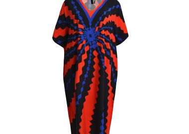 Καφτάνι βισκόζη με αφηρημένο κόκκινο & μπλε μοτίβο - MAT FASHION - 