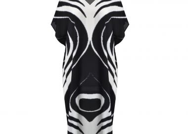 Καφτάνι βισκόζη με ασπρόμαυρο αφηρημένο μοτίβο - MAT FASHION - 