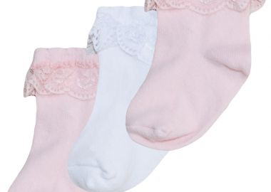 Κάλτσες 3 τμχ με δαντέλα για κορίτσι - Ροζ 40-0202 - energiers - 