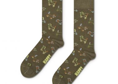 Κάλτσες ανδρικές Happy Socks Καφέ P003600 Puppy Love Natural Dye Sock 100 - Happy Socks - 