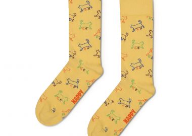 Κάλτσες γυναικείες Happy Socks Κίτρινο P003599 Kitten Love Natural Dye Sock 100 - Happy Socks - 