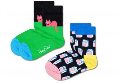 Κάλτσες Happy Socks 2-Pack Kids Cat KCAT02-9300-1000 Unisex Παιδικό - Happy Socks - 