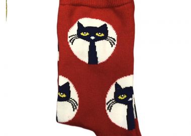 Κάλτσες σκούρο μπλε γάτα κόκκινο unisex - SOU - 