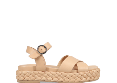 Καμηλό δερμάτινο flatform σανδάλι - MIGATO - 