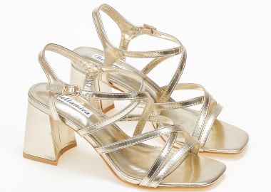 Καρέ πέδιλα με χοντρό τακούνι - Χρυσό - Issue - 