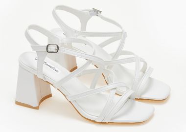 Καρέ πέδιλα με χοντρό τακούνι - Λευκό - Issue - 