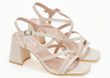 Καρέ πέδιλα με χοντρό τακούνι - Μπεζ - Issue - 