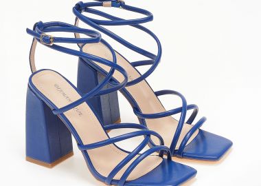 Καρέ πέδιλα με χοντρό τακούνι και χιαστί λουράκια - Μπλε - Issue - 