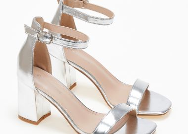 Καρέ πέδιλα με χοντρό τακούνι και φτέρνα - Ασημί - Issue - 