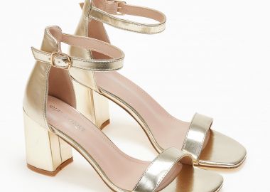 Καρέ πέδιλα με χοντρό τακούνι και φτέρνα - Χρυσό - Issue - 