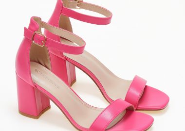 Καρέ πέδιλα με χοντρό τακούνι και φτέρνα - Φούξια - Issue - 