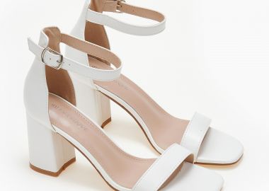 Καρέ πέδιλα με χοντρό τακούνι και φτέρνα - Λευκό - Issue - 