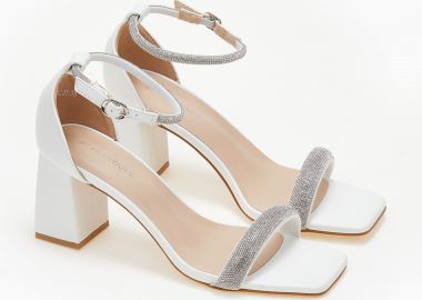 Καρέ πέδιλα με glitter και φτέρνα - Λευκό - Issue - 