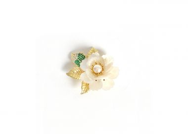 Καρφίτσα λουλούδι με φύλλα φίλντισι και πέρλες - MAT FASHION - 