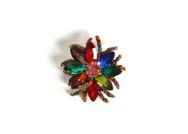 Καρφίτσα λουλούδι με πολύχρωμα strass - MAT FASHION - 