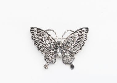 Καρφίτσα πεταλούδα με λευκές πέτρες - MAT FASHION - 