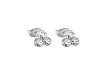 Καρφωτά σκουλαρίκια με τριπλό ζιργκόν από ανοξείδωτο ατσάλι σε ασημένια απόχρωση -  - 