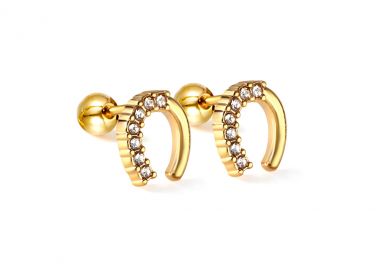 Καρφωτά σκουλαρίκια με ζιργκόν από ανοξείδωτο ατσάλι σε χρυσή απόχρωση -  - 