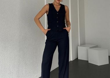 Katherine γυναικείο κουστούμι με γιλέκο -μαύρο - SOU - 