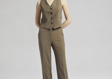 Katherine γυναικείο κουστούμι με γιλέκο χακι - SOU - 