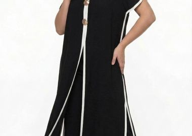 Καζάκα maxi με χρυσά κουμπιά σε μαύρο χρώμα plus size -  - 