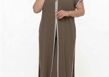 Καζάκα maxi με χρυσά κουμπιά σε σοκολά χρώμα plus size -  - 