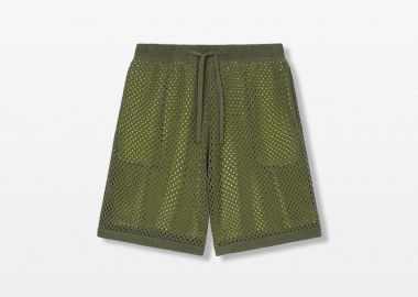 KENZO Ανδρικό Πράσινο Embroidered Knitted Shorts In Mesh - KENZO - 