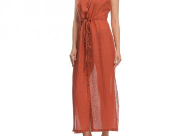 Κεραμιδί λινό φόρεμα παραλίας - SUNDAY HABITS - 