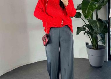 ΚΙΚΟ βελούδινο παντελόνι σε ίσια γραμμή με λάστιχο στη μέση (Aνθρακι) - SOU - 