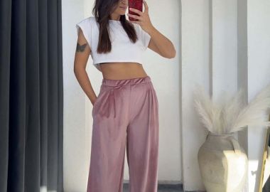 ΚΙΚΟ βελούδινο παντελόνι σε ίσια γραμμή με λάστιχο στη μέση (Ροζ) - SOU - 