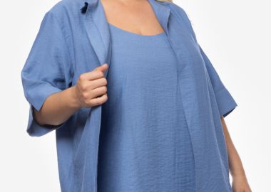 Κιμονό με μαο γιακά σε ίντιγκο χρώμα -  - 