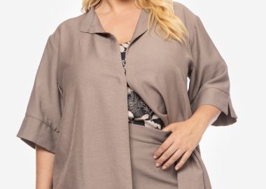 Κιμονό με μαο γιακά σε πούρο χρώμα -  - 