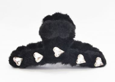 Κλάμερ με γούνα και strass σε σχήμα καρδιάς - MAT FASHION - 