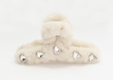 Κλάμερ με γούνα και strass σε σχήμα καρδιάς - MAT FASHION - 