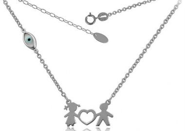 Κολιέ αγόρι κορίτσι με καρδιά από λευκόχρυσο 9Κ -  - 