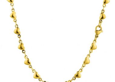 Κολιέ Αλυσίδα Από Ανοξείδωτο Ατσάλι Επιχρυσωμένο Με Καρδιές TA17217 40cm - AMOR AMOR - 