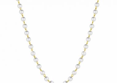 Κολιέ Αλυσίδα Ροζάριο Από Ανοξείδωτο Ατσάλι Επιχρυσωμένο 24Κ Με Μαργαριτάρια MI15252 - AMOR AMOR - 