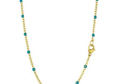 Κολιέ Αλυσίδα Ροζάριο Από Ανοξείδωτο Ατσάλι Επιχρυσωμένο 24Κ Με Τυρκουάζ Σμάλτο TA17925 55cm - AMOR AMOR - 