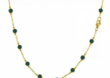 Κολιέ Αλυσίδα Ροζάριο Από Ανοξείδωτο Ατσάλι Επιχρυσωμένο Με Ημιπολύτιμο Λίθο Μαλαχίτη TA14646 45cm - AMOR AMOR - 