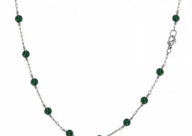 Κολιέ Αλυσίδα Ροζάριο Από Ανοξείδωτο Ατσάλι Με Ημιπολύτιμο Λίθο Μαλαχίτη TA14645 55cm - AMOR AMOR - 