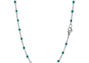 Κολιέ Αλυσίδα Ροζάριο Από Ανοξείδωτο Ατσάλι Με Τυρκουάζ Σμάλτο TA17924 40cm - AMOR AMOR - 