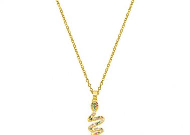 Κολιέ Από Ανοξείδωτο Ατσάλι Επιχρυσωμένο 24Κ Με Φίδι Πολύχρωμο MI12373 - AMOR AMOR - 