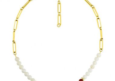 Κολιέ Από Ανοξείδωτο Ατσάλι Επιχρυσωμένο 24Κ Με Φίλντισι, Κοράλι Και Μαργαριτάρι AA17899 - AMOR AMOR - 