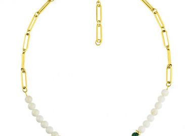 Κολιέ Από Ανοξείδωτο Ατσάλι Επιχρυσωμένο 24Κ Με Φίλντισι, Μαλαχίτη Και Μαργαριτάρι AA17896 - AMOR AMOR - 