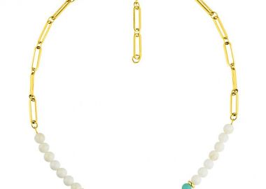 Κολιέ Από Ανοξείδωτο Ατσάλι Επιχρυσωμένο 24Κ Με Φίλντισι, Τιρκουάζ Και Μαργαριτάρι AA17895 - AMOR AMOR - 