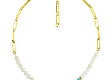 Κολιέ Από Ανοξείδωτο Ατσάλι Επιχρυσωμένο 24Κ Με Φίλντισι, Τιρκουάζ Και Μαργαριτάρι AA17897 - AMOR AMOR - 