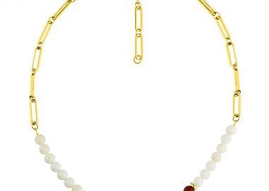 Κολιέ Από Ανοξείδωτο Ατσάλι Επιχρυσωμένο 24Κ Με Φίλντισι Και Κοράλι AA17892 - AMOR AMOR - 