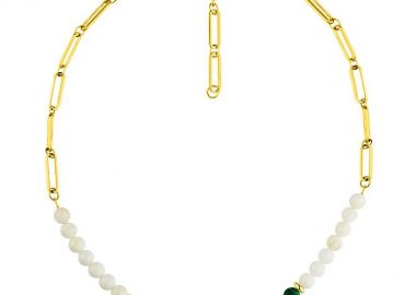 Κολιέ Από Ανοξείδωτο Ατσάλι Επιχρυσωμένο 24Κ Με Φίλντισι Και Μαλαχίτη AA17890 - AMOR AMOR - 