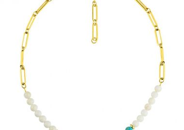 Κολιέ Από Ανοξείδωτο Ατσάλι Επιχρυσωμένο 24Κ Με Φίλντισι Και Τιρκουάζ AA17891 - AMOR AMOR - 